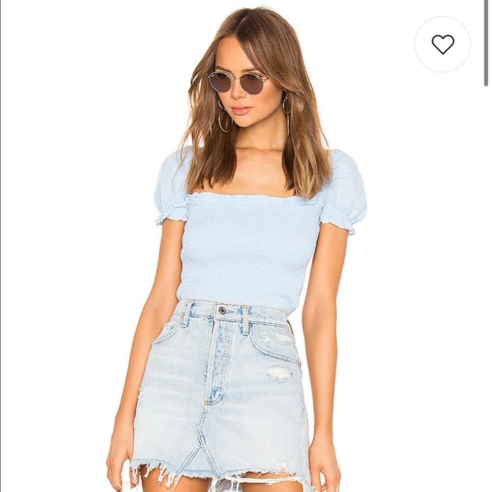 NWOT Superdown Kylie Smocked Light Blue Top
